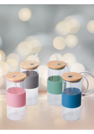 Bambu Kapaklı Cam Pipetli Kupa 400 Ml 1 Adet Yeşil