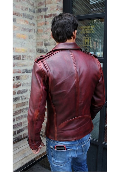 Nyc Giyim Tekstil & Deri Silme Hakiki Koyun Derisi Bordo Renk Biker Mont Bordo