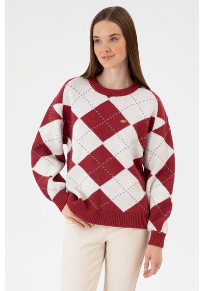 U.S. Polo Assn. Kadın Koyu Frambuaz Bisiklet Yaka Kazak 50314665-VR104