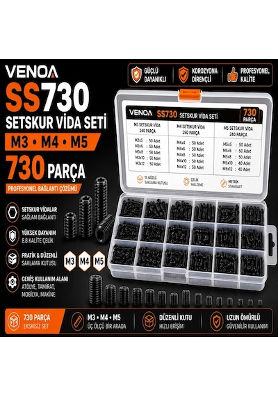 Venoa Ss730 Setskur Vida Seti M3, M4, M5 Çantalı 730 Parça Diğer
