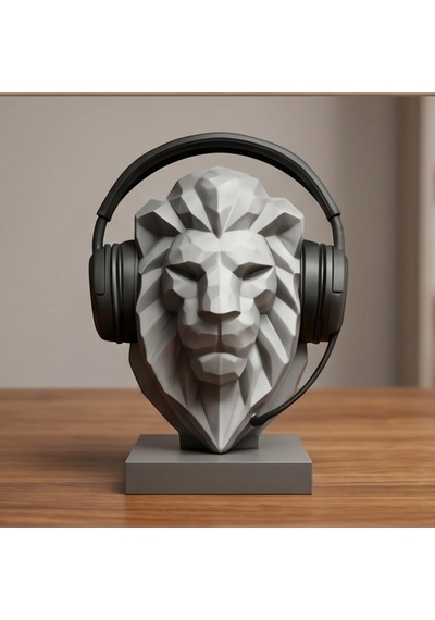Happy3dworld Aslan Büstü Kulaklık Standı, 3d Baskı Low Poly Geometrik Dekor