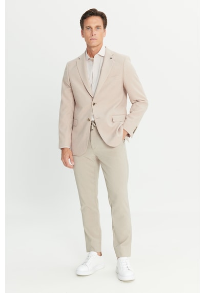 AC&Co / Altınyıldız Classics Erkek Bej Slim Fit Dar Kesim Mono Yaka Kapak Cepli Blazer Ceket Bej
