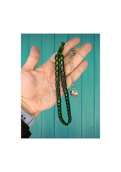 Çubuk Kehribar Tesbih Yeşil Renk Kapsül Kesim 12mmx8mm T-100