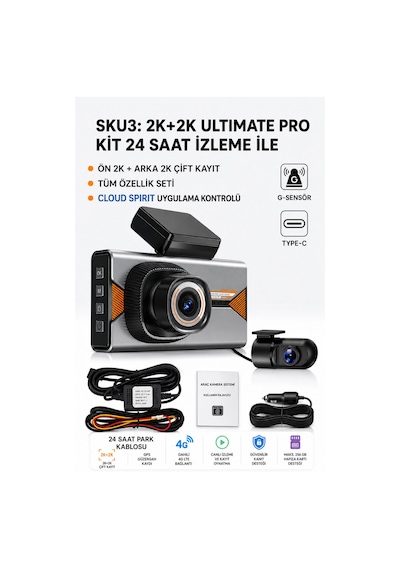 Harvox 2k Pro Akıllı Araç Kamerası - 4g Sım Kartlı, Çift Kameralı, Gps Takip & 24 Saat Park Modu