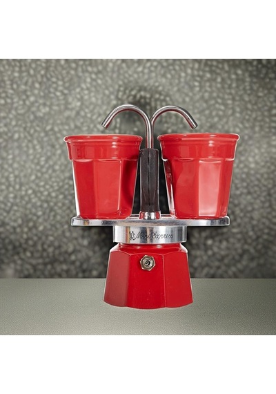 Set Mini Express: Ocak Üstü Espresso Pişirici + 2 Cups - Renk Kırmızı