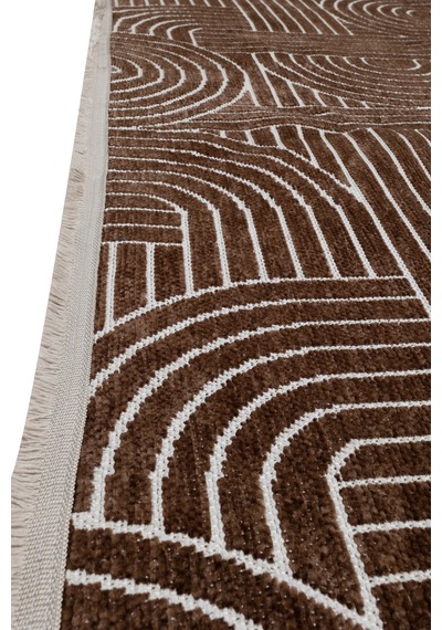 Modena İskandinav Yıkanabilir Şönil Kilim Saçaklı, Kaymaz Tabanlı Koridor Salon Oturma Çocuk Odası Halısı Kahverengi