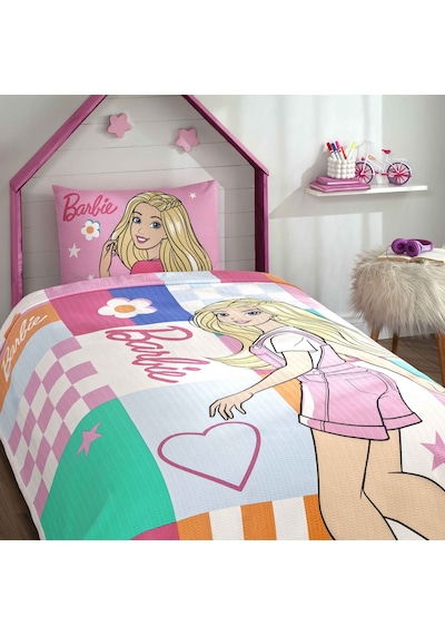 Taç Lisanslı Barbie Colourful Pamuk Tek Kişilik Pike Takımı 000000001000051395 Çok Renkli