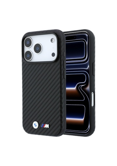 Apple iPhone Uyumlu 18 Pro Max Kılıf Bmw Lisanslı M-safeli Karbon Fiber Ve Metal Logolu Pu Deri Kapak Siyah