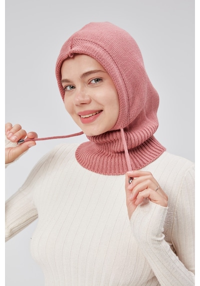Derikem Lüks Kadın Kışlık Balaclava Triko Örme Başlık Pembe