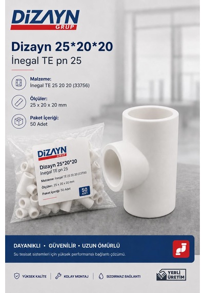 Dizayn Pprc İnegal Te 25 20 20 50 Adet Pn25 Temiz Su Tesisat Ek Parçası