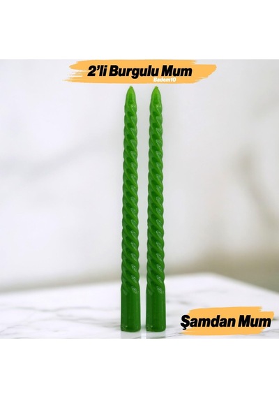 Şamdan Mum Burgulu 2'li Yeşil Dekoratif Mumu Kandil Hediyelik Fitilli Mumluk 25 Cm Çok Renkli