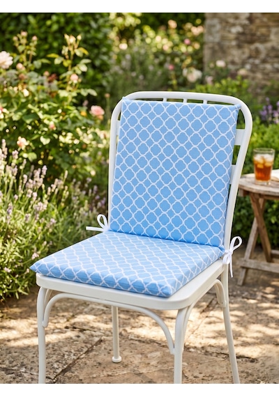40x40 Cm Mavi Arkalıklı Sandalye Minderi Pamuk Polyester Kumaş İpli Sırtlı Mutfak Ve Bahçe Minderi