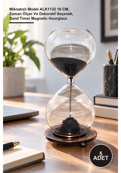 5 Adet Kum Saati Mıknatıslı Model Alk1132 16 Cm, Zaman Ölçer Ve Dekoratif Seçenek, Sand Timer Magnetic Hourglass Diğer