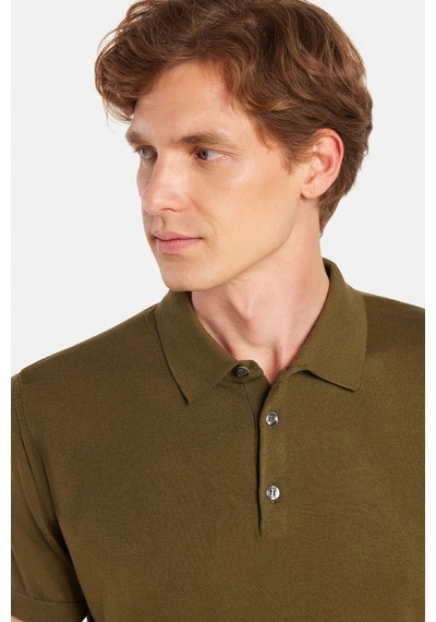 Tudors Erkek Slim Fit Dar Kesim Pamuklu Örme Triko Haki Polo Yaka Tişört-34241 Haki