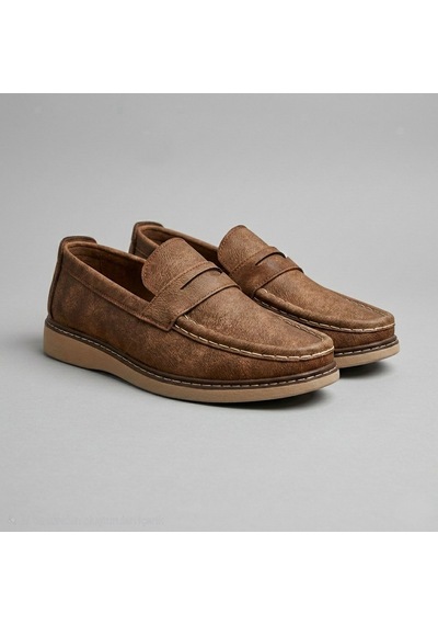 Öztürk Bağcıksız Fiyonk Bant Model Erkek Loafer Ayakkabı Mk-100 Ceviz