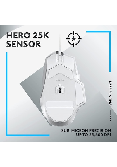 G502 X Kablolu Oyun Mouse'u, Lıghtforce Hibrit Optik-mekanik Ana Anahtarlar, Hero 25k Oyun Sensörü, Macos, Windows Ve Pc İle Uyumlu, Beyaz