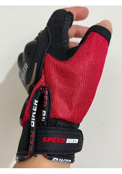 Speed Biker Kısa Parmak Yazlık Motosiklet Eldiveni Kırmızıce En 13594 Sertifikalı L