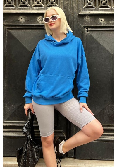 Saks Kapüşonlu Oversize Cepli Sweatshirt Mg2207