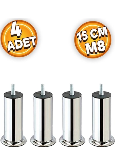 Mobilya Baza Koltuk Yatak Çekyat Kanepe Yükseltme Ayağı Ince Diş M8 Krom Metal Ayakları 15 Cm 4 Adet Diğer
