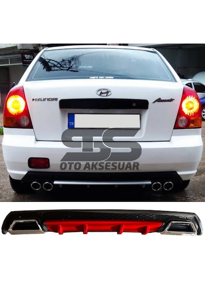 Hyundai Accent Admire Difüzör Arka Tampon Eki 2 Egzoz Çıkışlı Kırmızı Lüx Tip