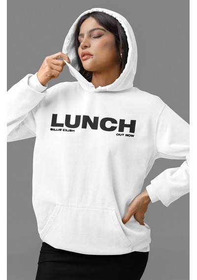 Sevbano Billie Eilish Lunch Şarkıcı Sırt Baskılı Unisex Oversize Penye Ho beyaz