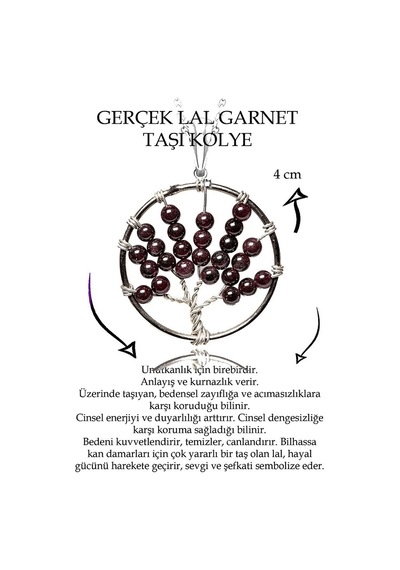 Erilsa Sertifikalı Ham Lal Garnet Granat Taşı Hayat Ağacı Kolye Çok Renkli