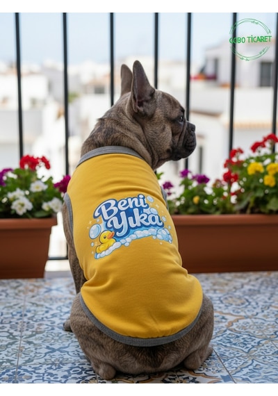 Sarı Beni Yıka Baskılı Kedi Ve Köpek Kıyafeti Evcil Hayvan Tişörtü Elbisesi Medium/m/beden 2