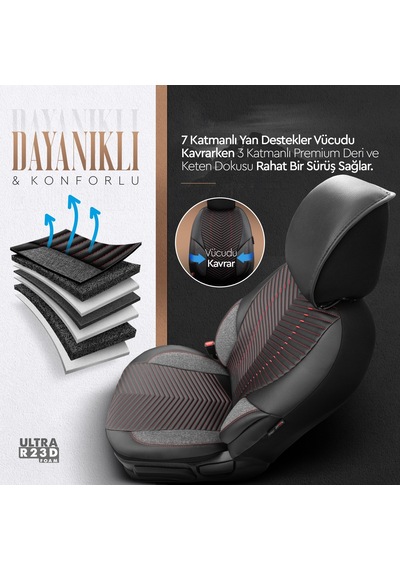 Advanced Design Özel Tasarım Premium Süet-Deri Ekstra Destekli Universal Oto Koltuk Kılıfı Tam Set