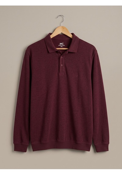 Maccali Erkek Bordo Büyük Beden Polo Yaka Battal Sweatshirt
