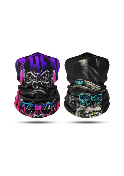 Dair Maymun Desenli 2'li Set Boyunluk Bandana Outdoor Balaklava Yüz Maskesi Kafa Bandı
