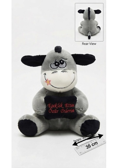 Sevimli Peluş Eşek 30 Cm - "eşeklik Ettim Özür Dilerim" Yazılı Hediyelik Peluş Oyuncak Kahverengi