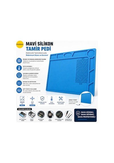 Mavi Silikon Tamir Pedi Isıya Dayanıklı Manyetik Vidalama Bölmeli Elektronik Servis Matı 32 X 23 Cm