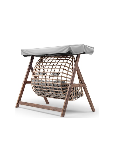 Girne Swing Ahşap Rattan Salıncak Dış Mekan Bahçe Balkon Ve Teras Ceviz