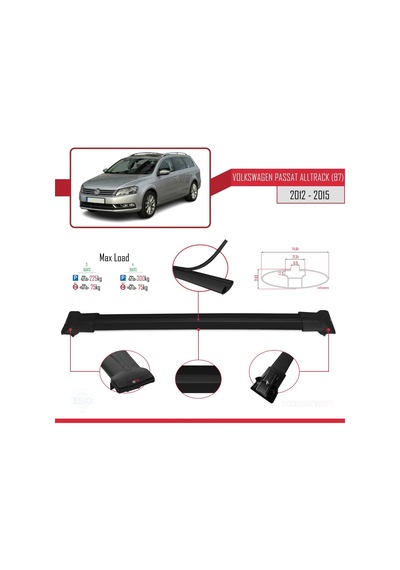 Volkswagen Passat Alltrack B7 2012-2015 Arası İle Uyumlu Fly Model Ara Atkı Tavan Barı Siyah 3 Adet Bar