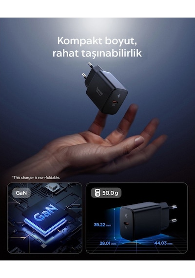 Spigen 20w Usb-c Mini Hızlı Şarj Aleti Samsung Uyumlu Pps / Şarj Isısını Düşürür Gan Destekli Akım Korumalı Güç Adaptörü