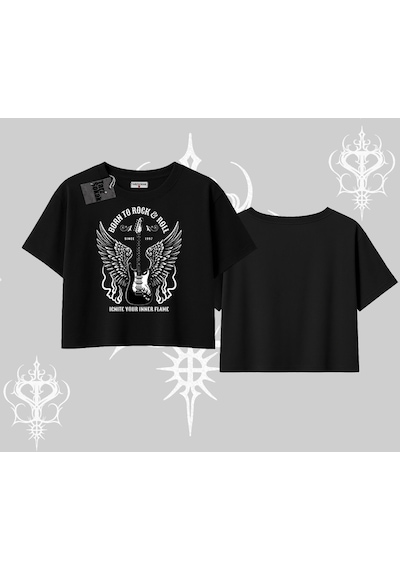 Startmore Startmore Oversize Crop Tshirt Born To Rock Eternal Flame Legacy Siyah