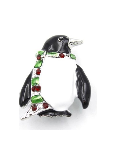 Penguen Broş - Beyaz Açık Gri