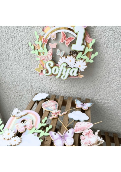 Kelebek Çiçek Papatya Temalı Kız Çocuk Doğum Günü İsme Özel 3d Pasta Süsü Seti Çocuk