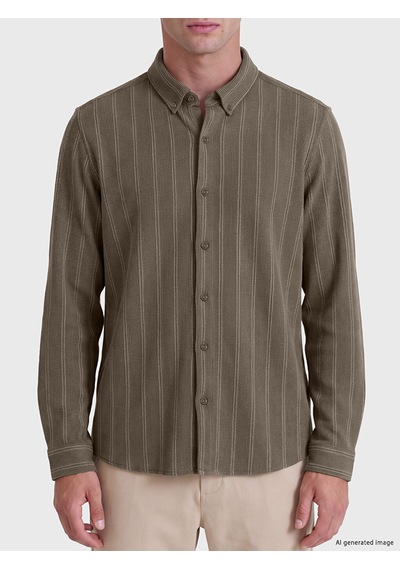 Lcw Vision Bej Slim Fit Çizgili Penye Erkek Gömlek