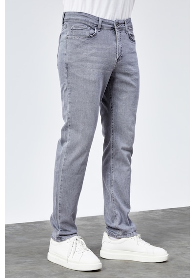 HLT Jeans Erkek Gri Yıkamalı Regular Fit Boru Paça Likralı Jean Kot Pantolon Henry