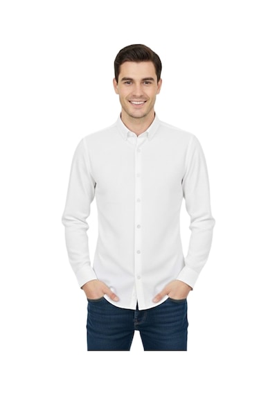 Rasstmen Erkek Spor Slim Fit Uzun Kol Petek Dokulu Gömlek Bgl-st04823 Beyaz