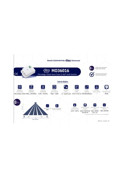 Dita Mo36016 Mikrodalga / Radar Asma Tavan İçi 360 Varlık Sensörü