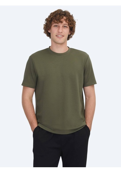 Kip Haki Düz Bisiklet Yaka T-shirt Çok Renkli