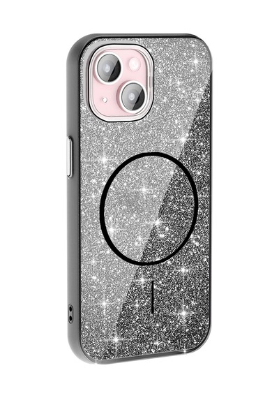 Apple Uyumlu iPhone 15 Plus Kılıf M-safe Şarj Özellikli Parlayan Simli Zore Okso Kapak 1