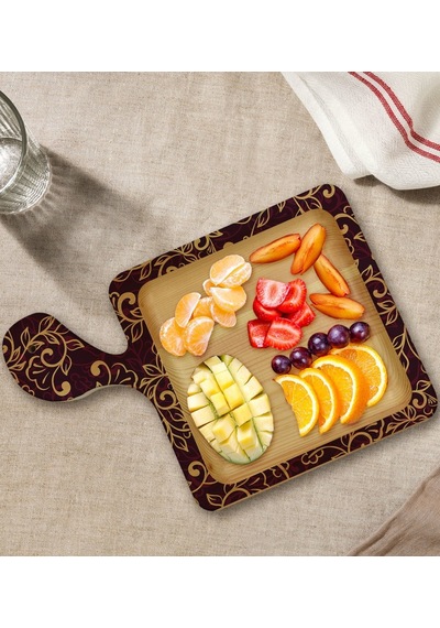 Bk Gift Retro Motif Tasarımlı Kare Şeklinde Doğal Ahşap Servis Ve Sunum Tabağı Model 13