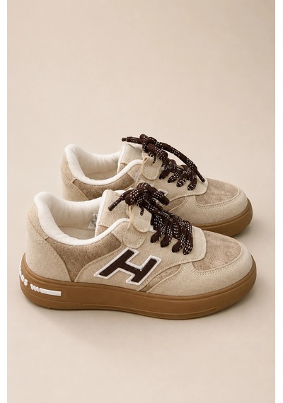 Ht Hotin Dash Çocuk Günlük Spor Ayakkabı Bağcıklı Rahat Tabanlı Şık Sneaker - Bej