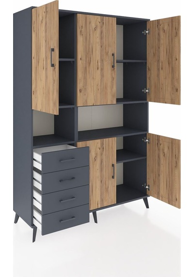 Hyperion Dolap 7 Raflı 4 Çekmeceli 5 Kapaklı 132x44x195 Antrasit-çam/antrasit Atlas Çam/antrasıt