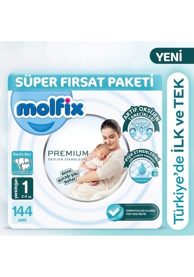 Molfix Premium Fırsat Paketi 72'li x 2 144 Adet PKT.MOLFIX.098 1 Numara