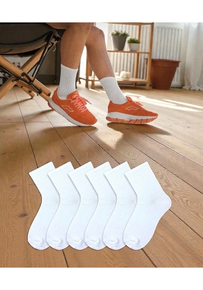 6 Çift Beyaz Kolej Tenis Spor Çorap Seti Pamuklu 4 Mevsim Cool Comfort