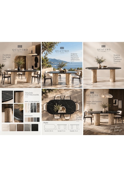 Petra Modern Elips Doğal Taş Dokulu Çift Silindir Ayaklı Yemek Masası Abanoz - Beyaz Petra Modern Elips Doğal Taş Dokulu Çift Silindir Ayaklı Yemek Masası Abanoz - Beyaz